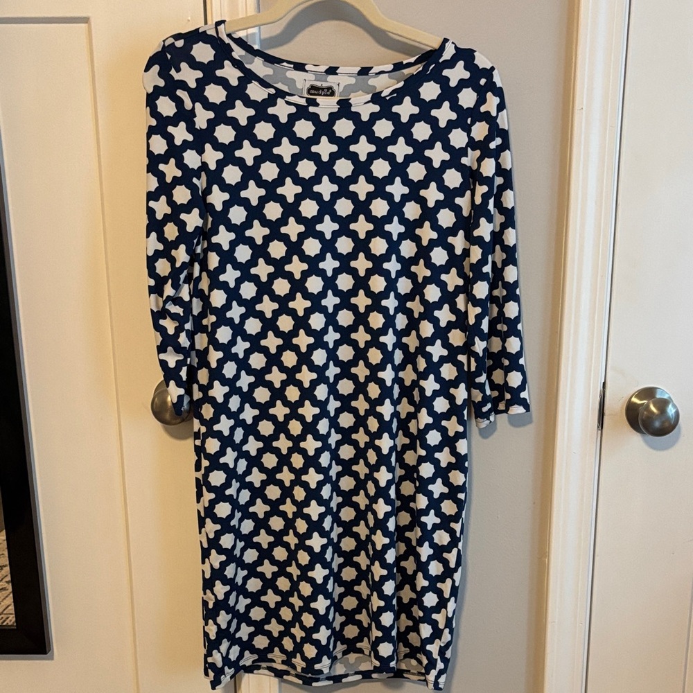 Mud Pie Navy and White Long Sleeve Dress